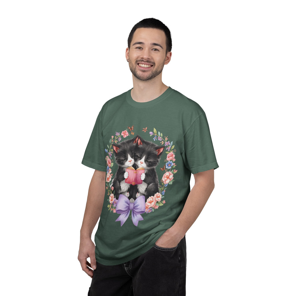 T-Shirt — Cute Kittens Holding Gift Floral Wreath Tee