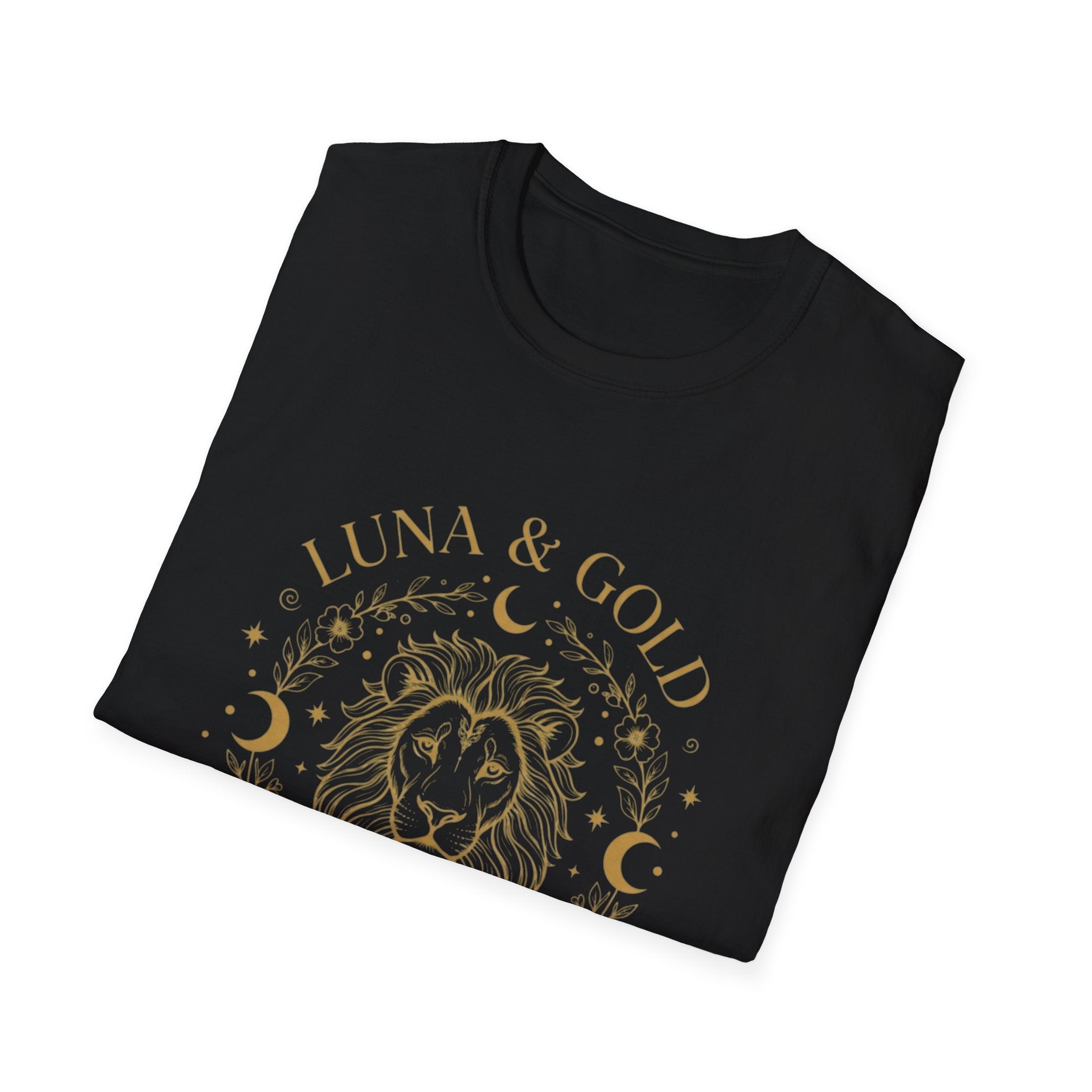 Luna & Gold Lion Moon T-Shirt — Celestial Zodiac Leo Graphic Tee