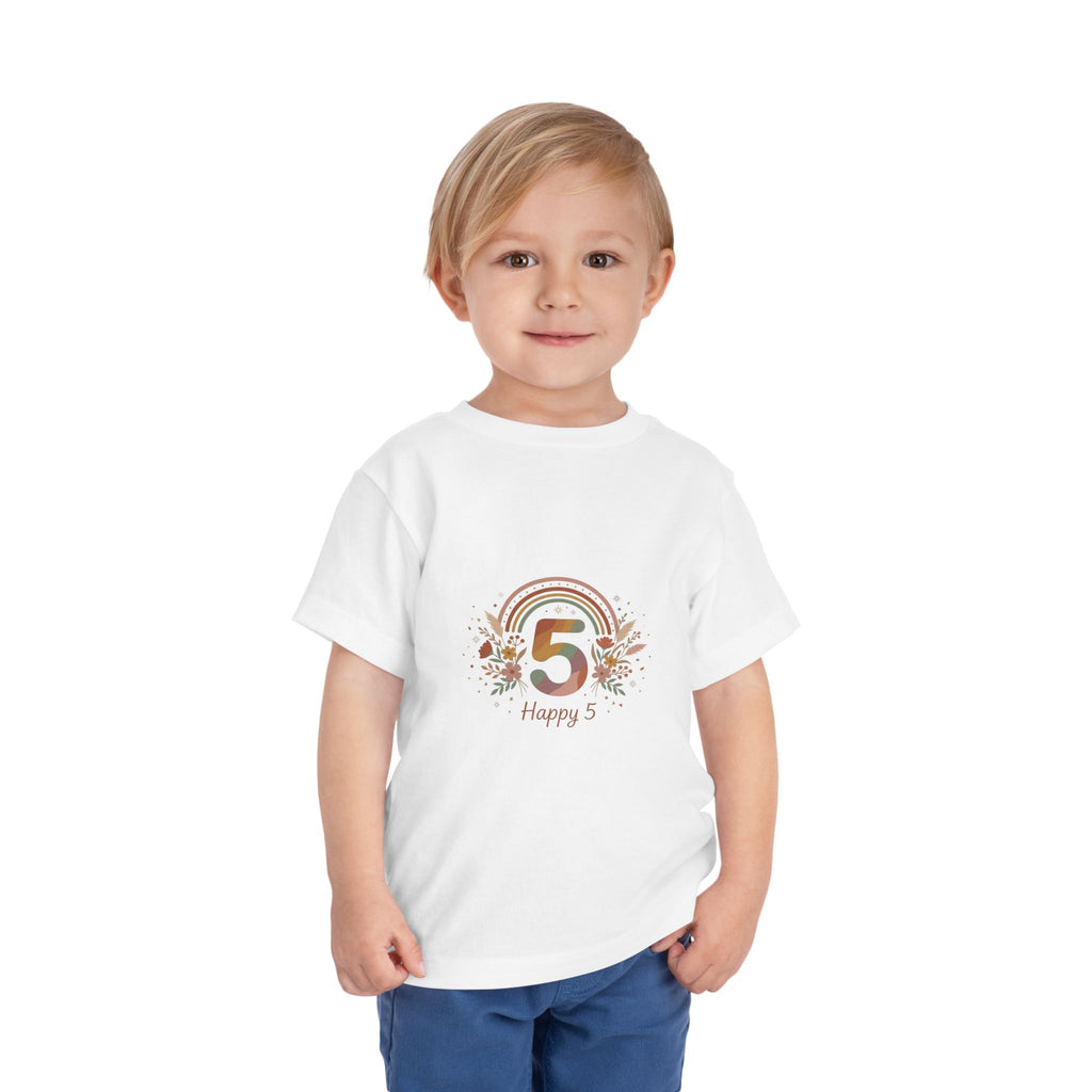 Toddler 5th Birthday Rainbow Tee – "Happy 5" Floral Celebration Shirt