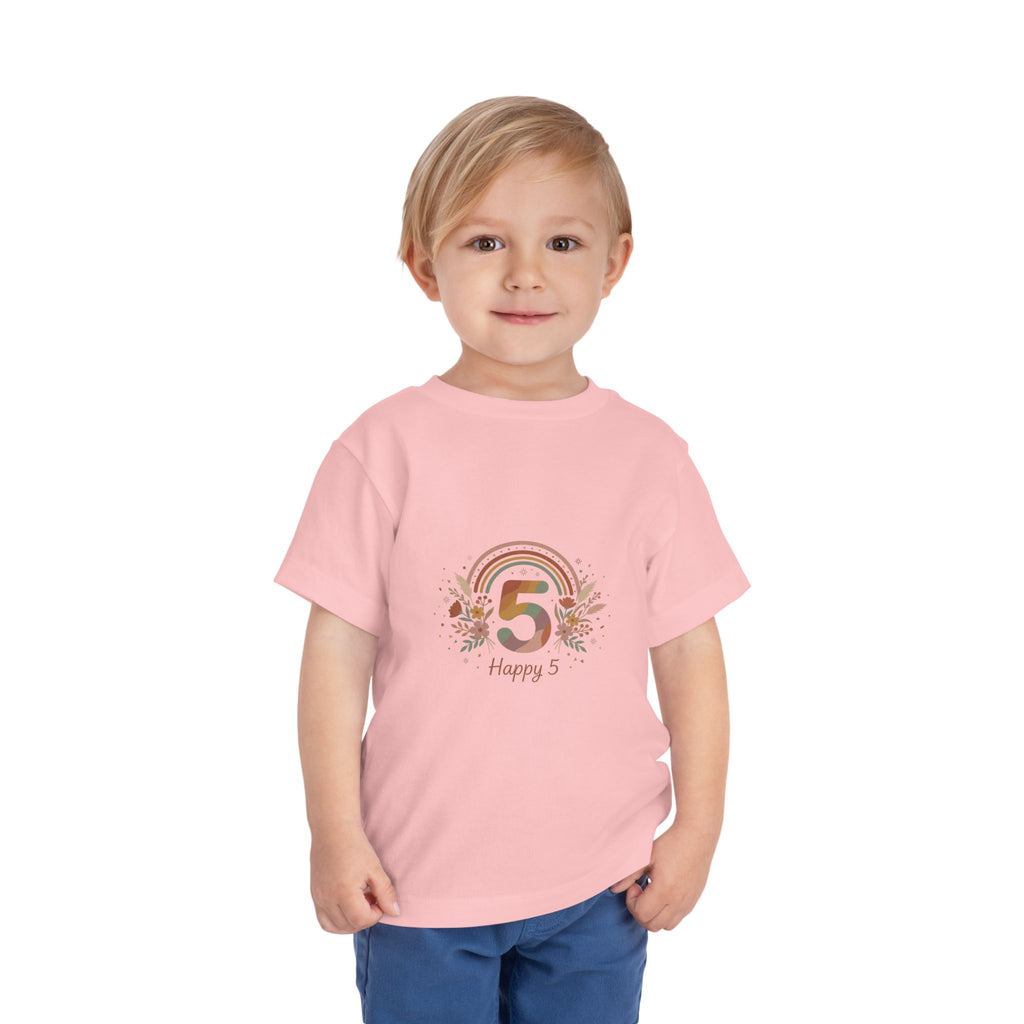 Toddler 5th Birthday Rainbow Tee – "Happy 5" Floral Celebration Shirt