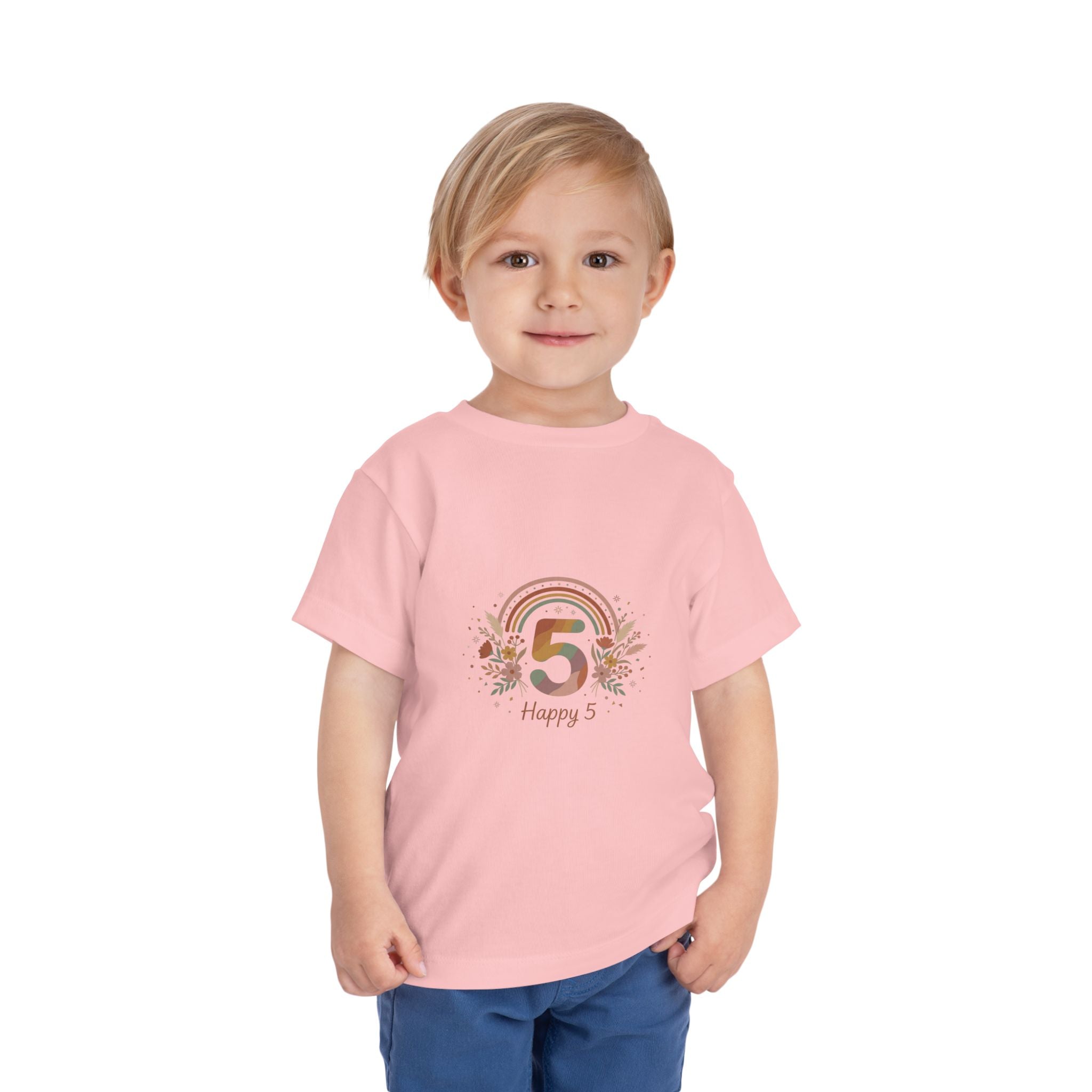 Toddler 5th Birthday Rainbow Tee – "Happy 5" Floral Celebration Shirt