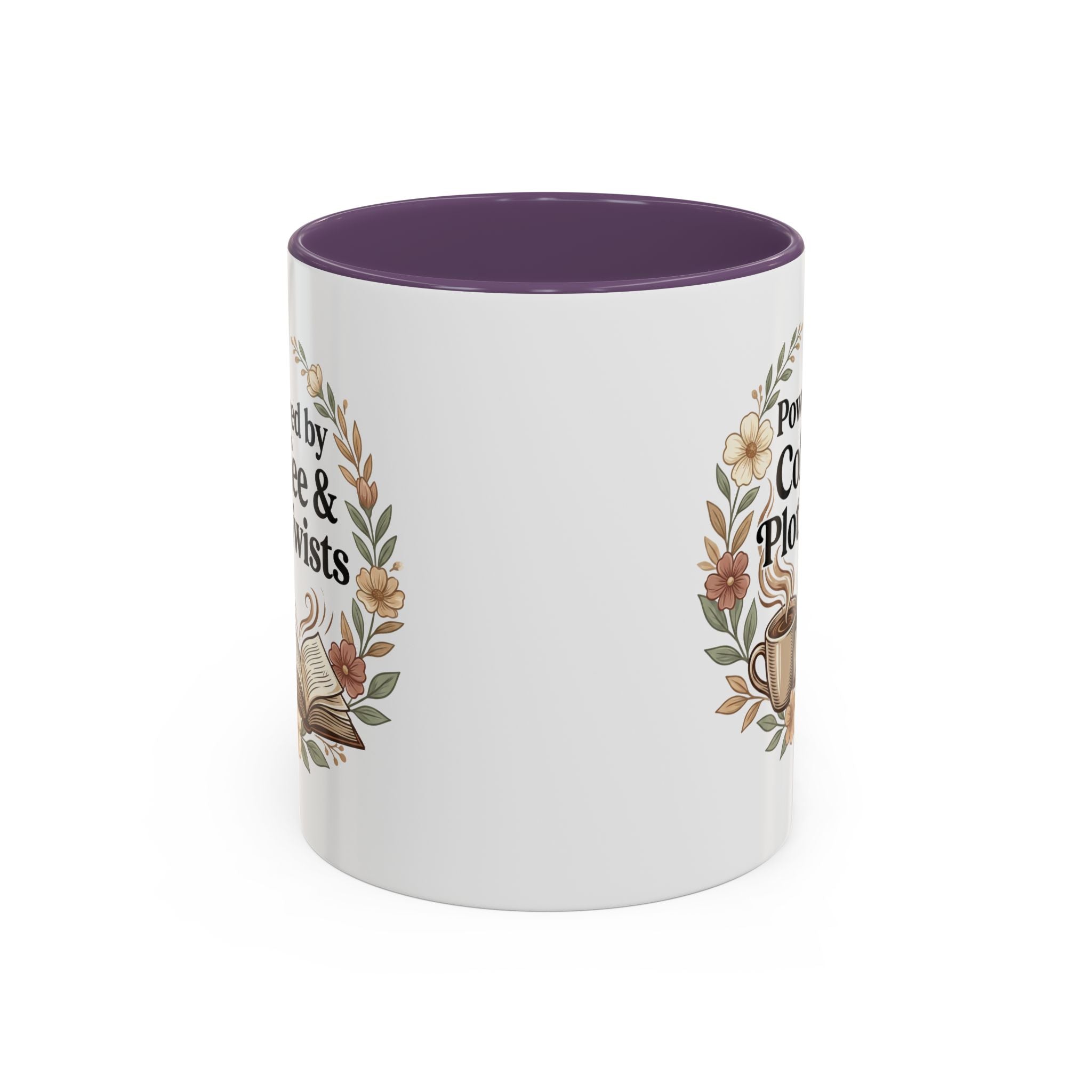 Coffee Mug — “Powered by Coffee & Plot Twists” Floral Book Lover Mug (11/15oz)
