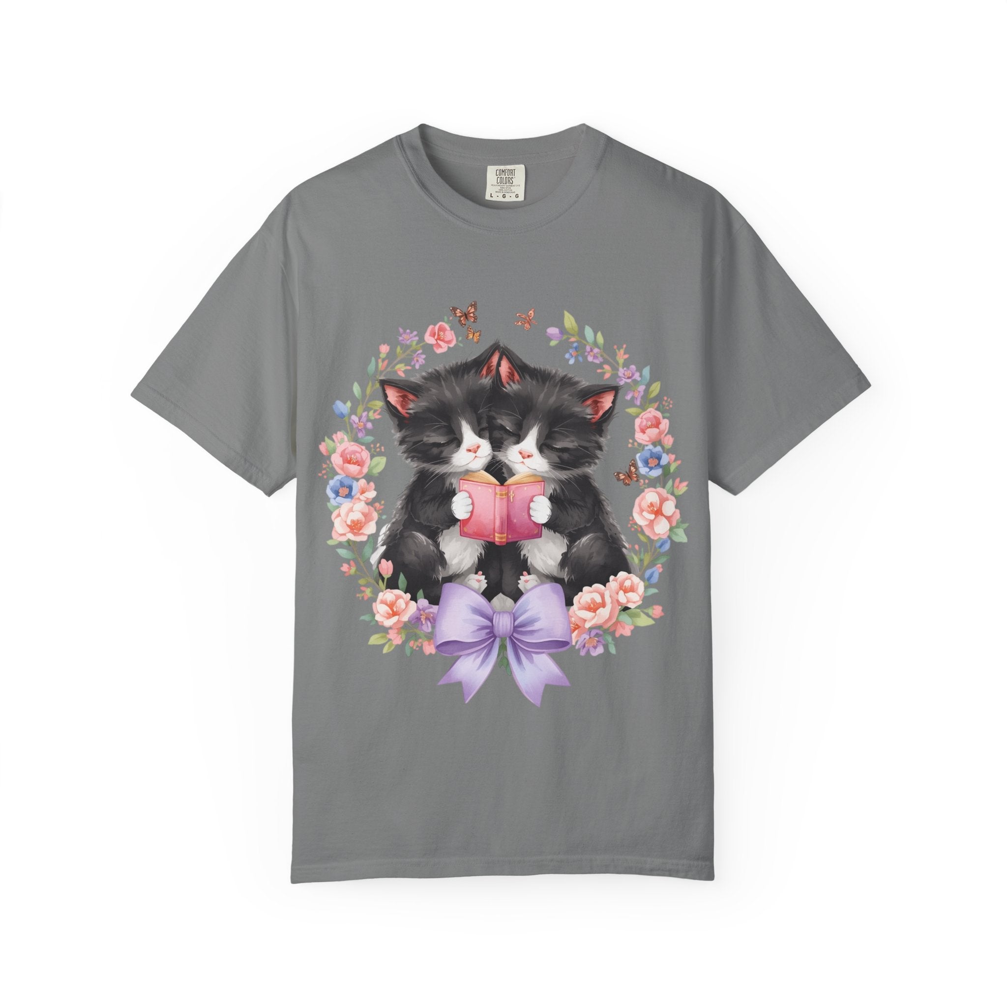T-Shirt — Cute Kittens Holding Gift Floral Wreath Tee