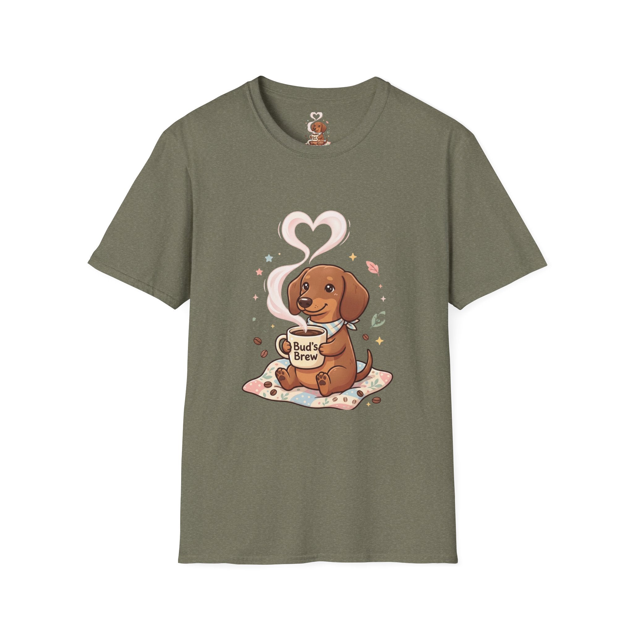 )  Cute Dachshund Coffee Lover T-Shirt – Bud’s Brew Puppy Shirt | Funny Dog Lover Gift | Coffee Lover Graphic Tee