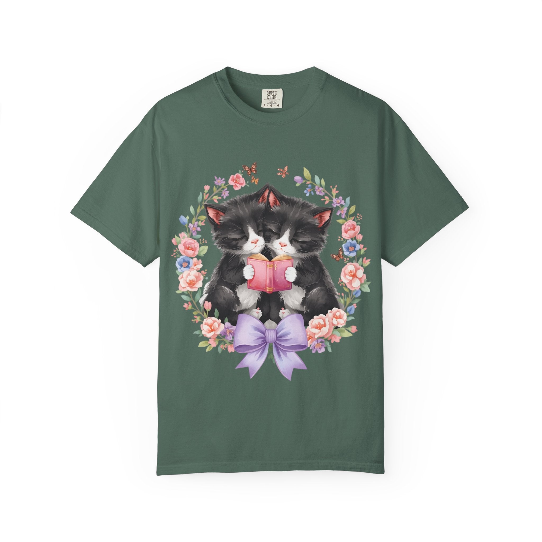 T-Shirt — Cute Kittens Holding Gift Floral Wreath Tee