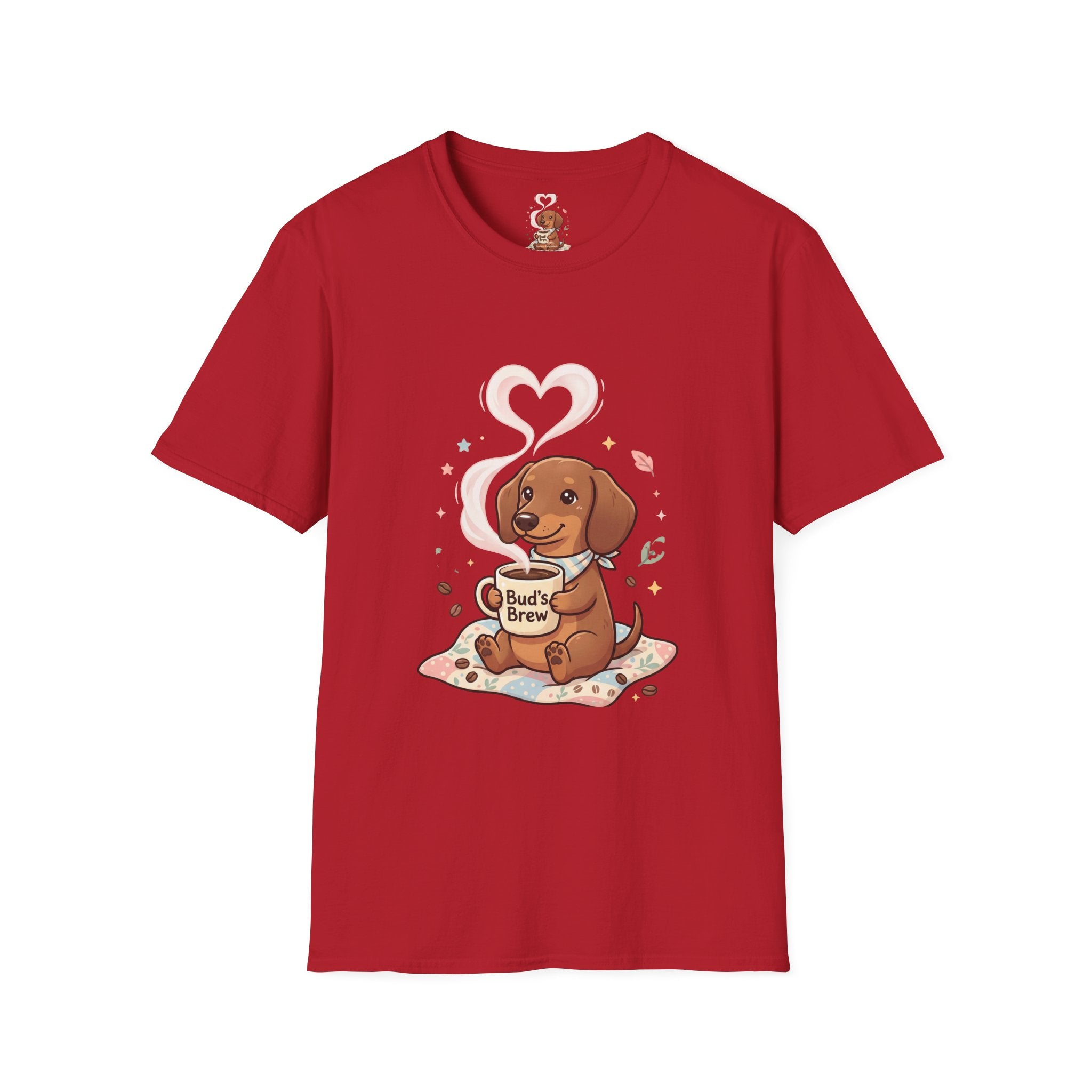 )  Cute Dachshund Coffee Lover T-Shirt – Bud’s Brew Puppy Shirt | Funny Dog Lover Gift | Coffee Lover Graphic Tee