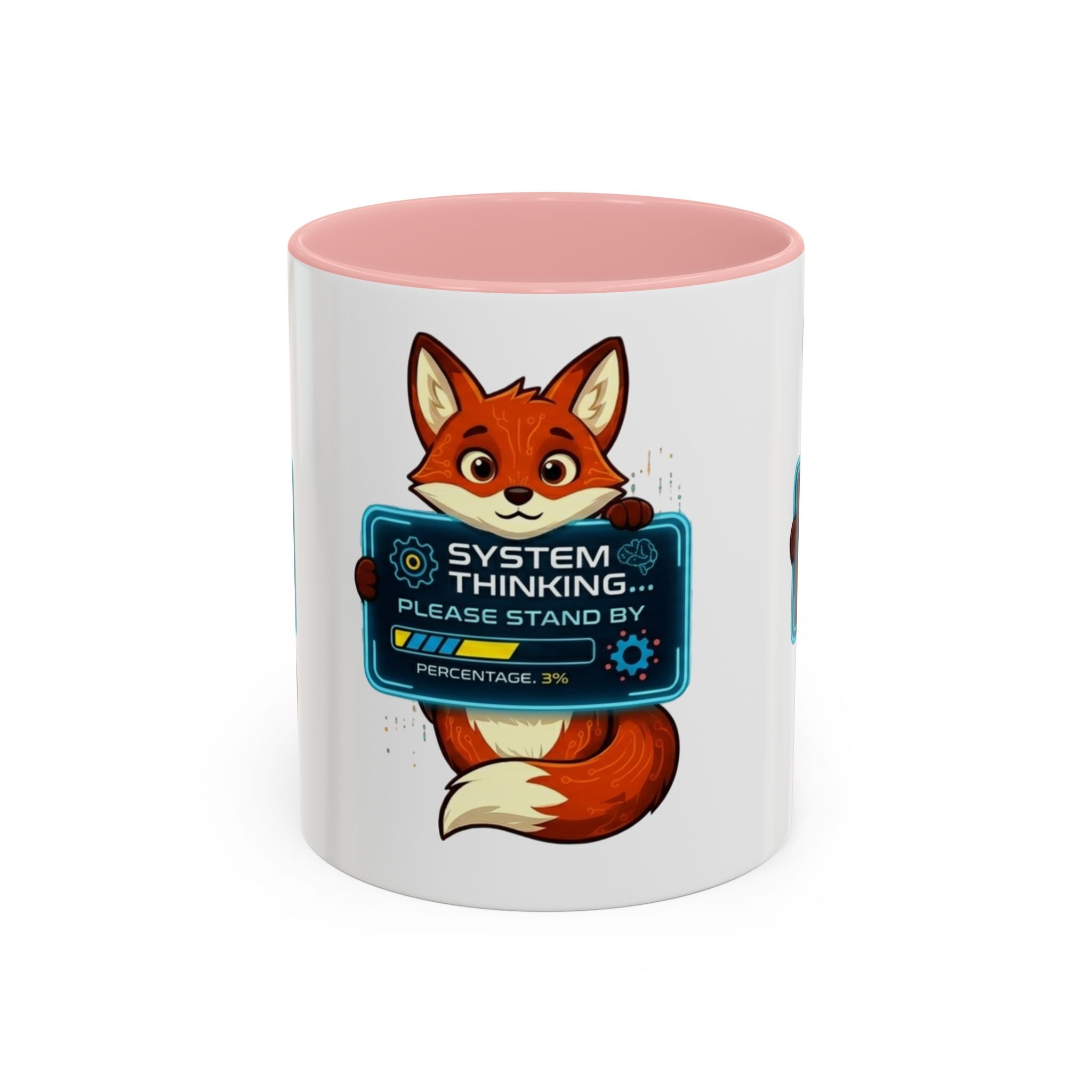 Fox "System Thinking... Please Stand By" Accent Coffee Mug – Cute Tech Geek Gift (11/15 oz)