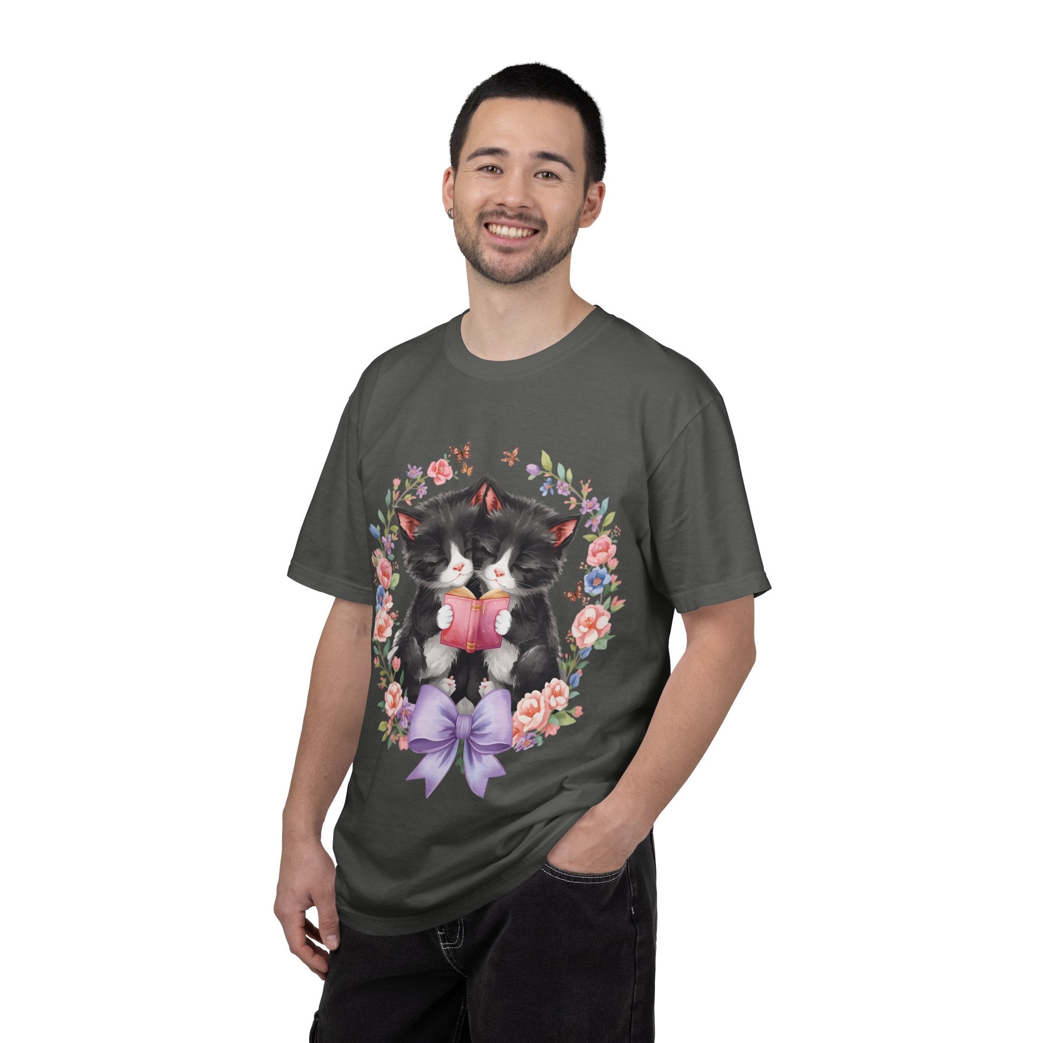 T-Shirt — Cute Kittens Holding Gift Floral Wreath Tee