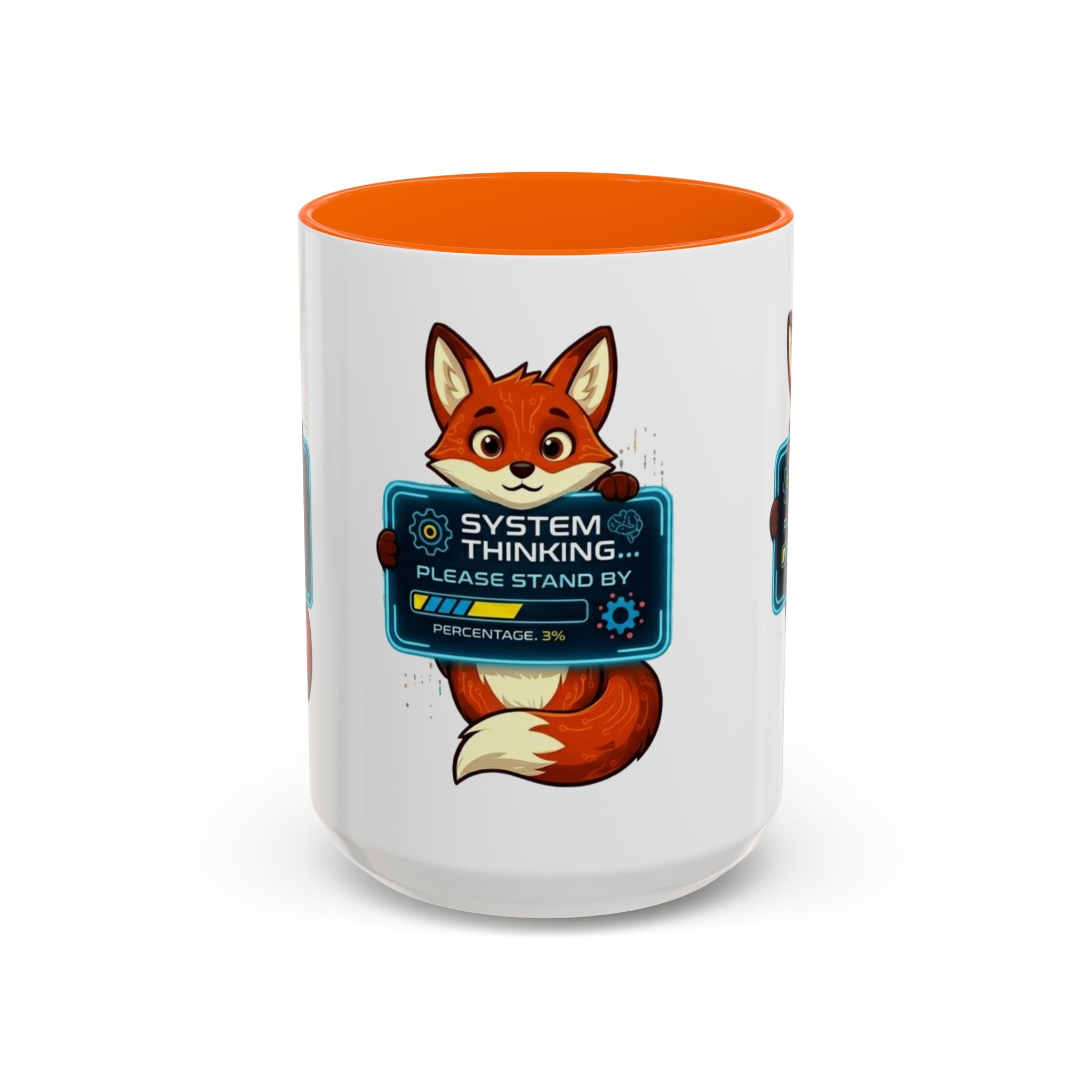 Fox "System Thinking... Please Stand By" Accent Coffee Mug – Cute Tech Geek Gift (11/15 oz)