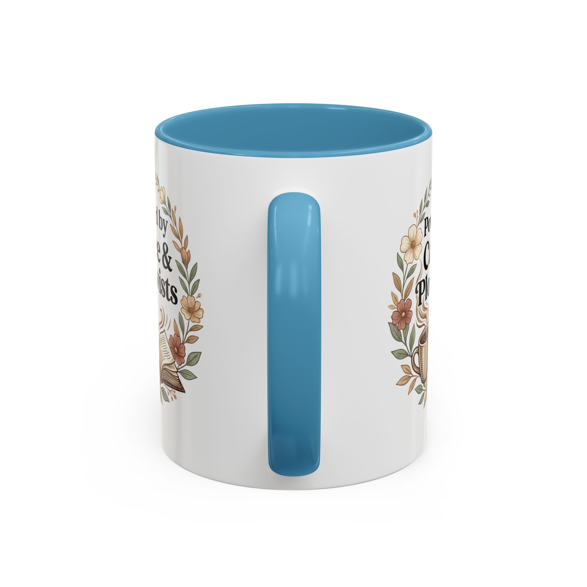Coffee Mug — “Powered by Coffee & Plot Twists” Floral Book Lover Mug (11/15oz)