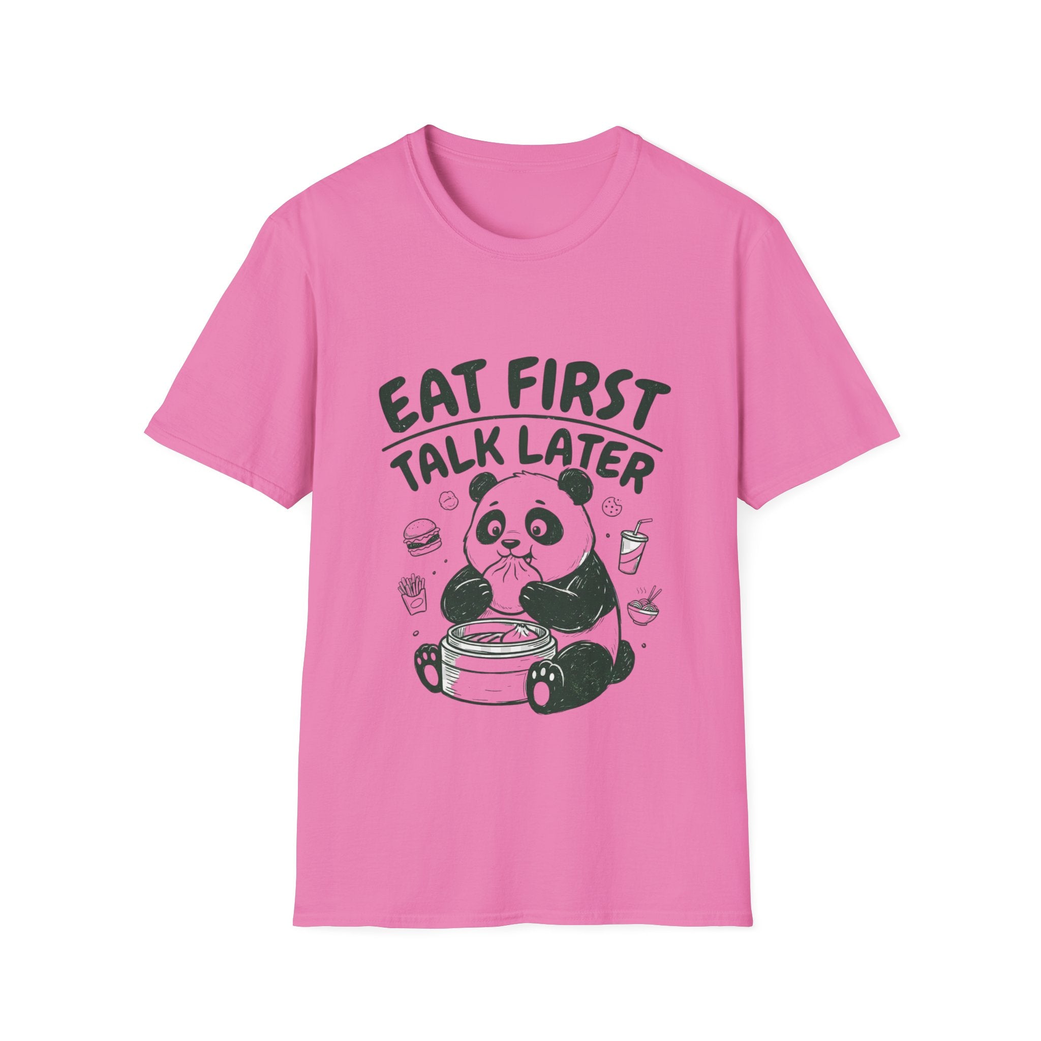 Eat First Talk Later Panda T-Shirt – Cute Foodie Graphic Tee