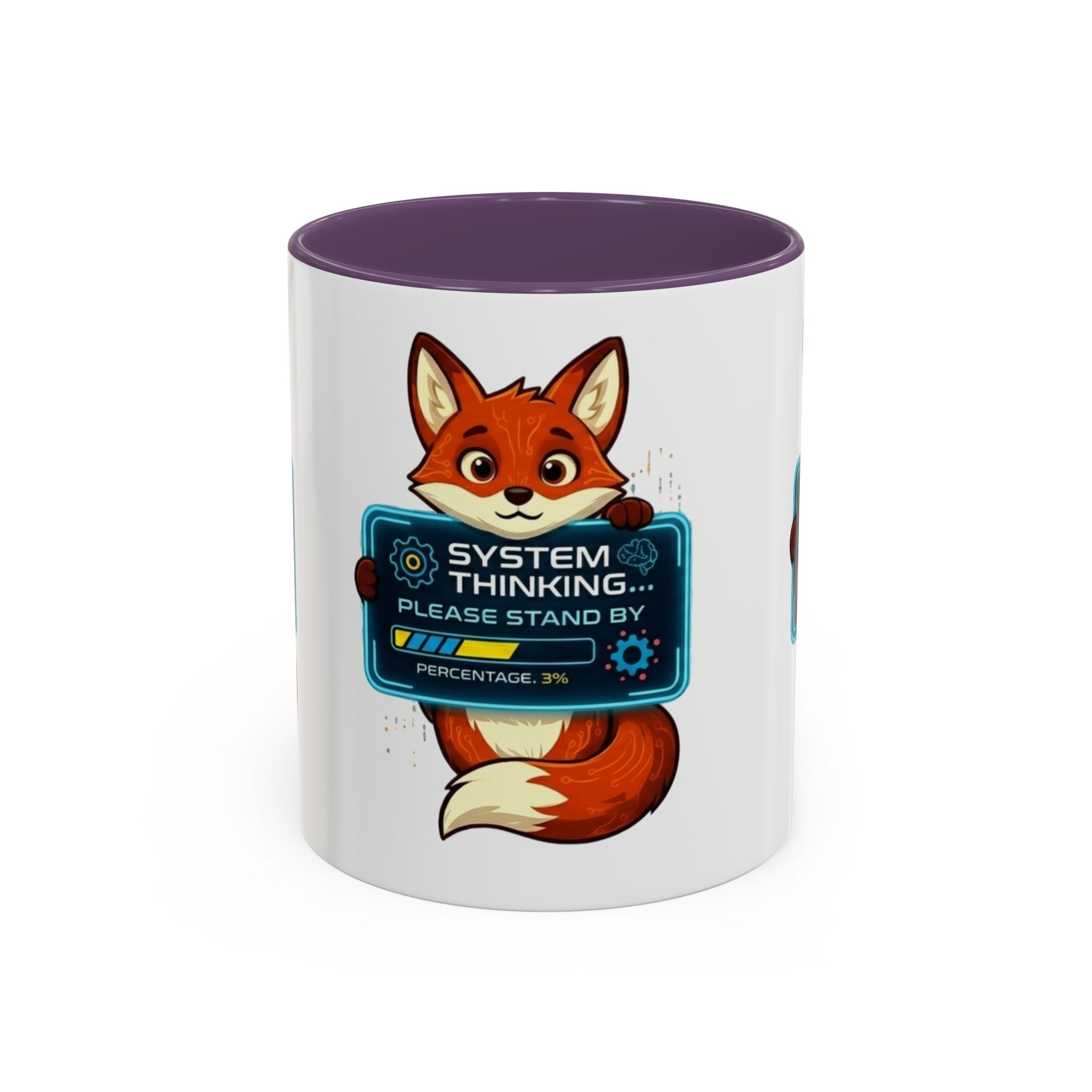 Fox "System Thinking... Please Stand By" Accent Coffee Mug – Cute Tech Geek Gift (11/15 oz)