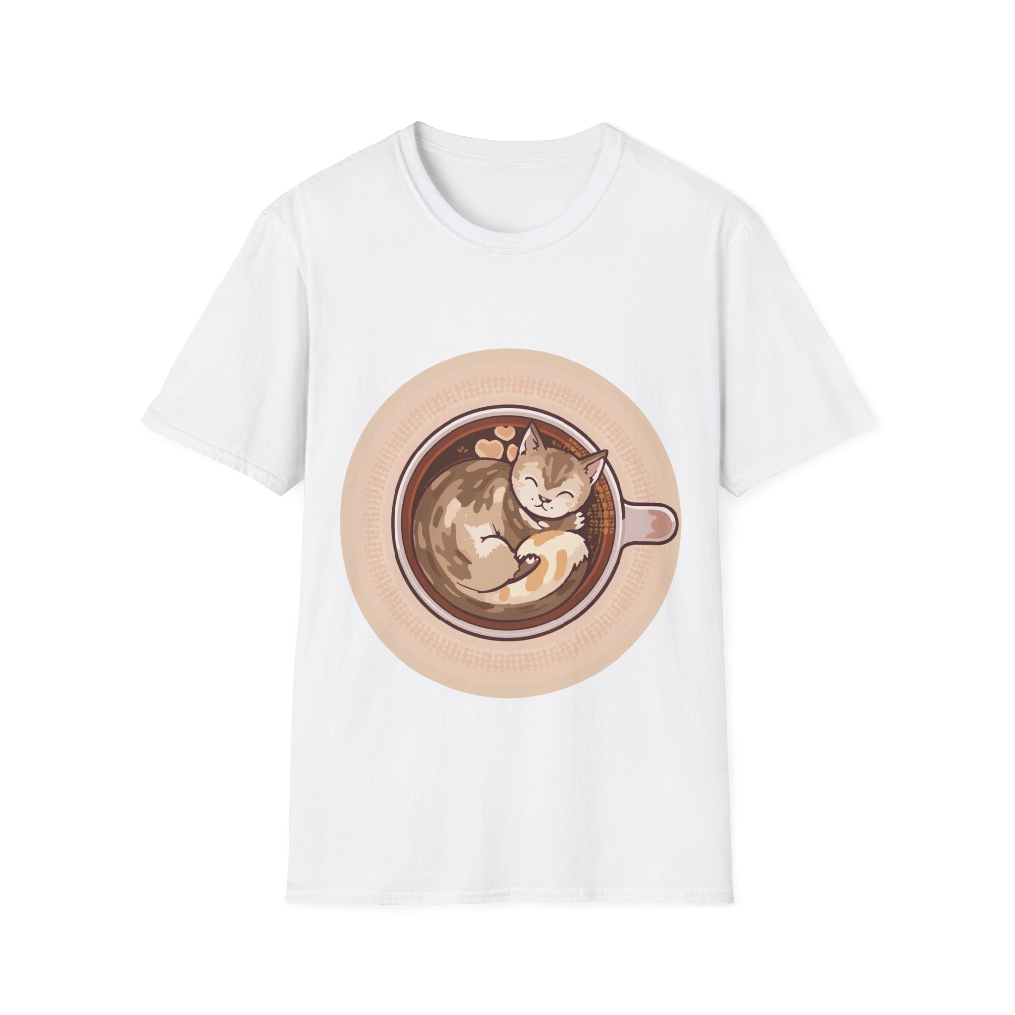 Cat in Coffee Cup T-Shirt — Cute Latte Cat Tee for Cat Lovers & Coffee Fans