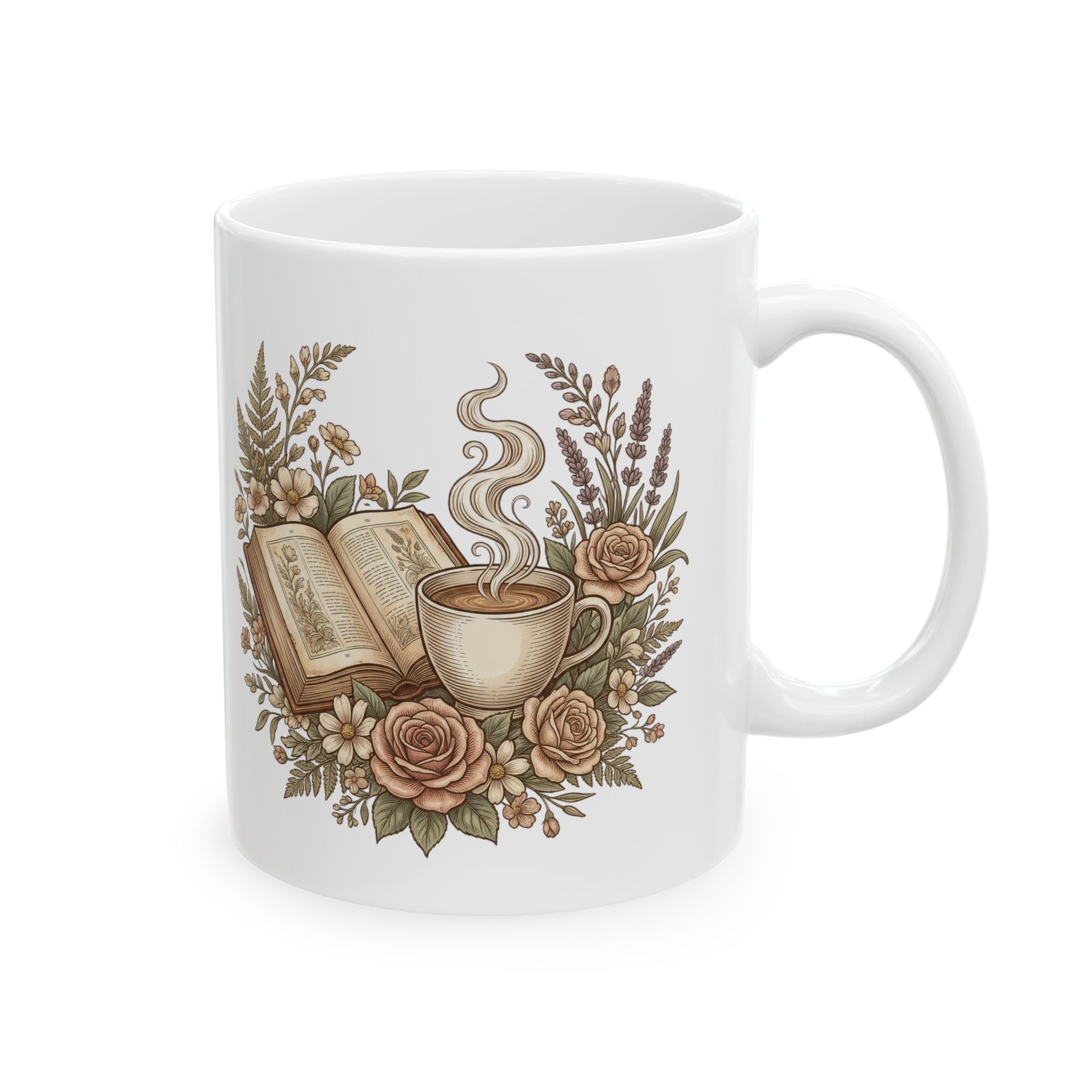 Book Lover Coffee Mug with Floral Design – Cozy Reading Aesthetic Cup – Perfect Gift for Readers