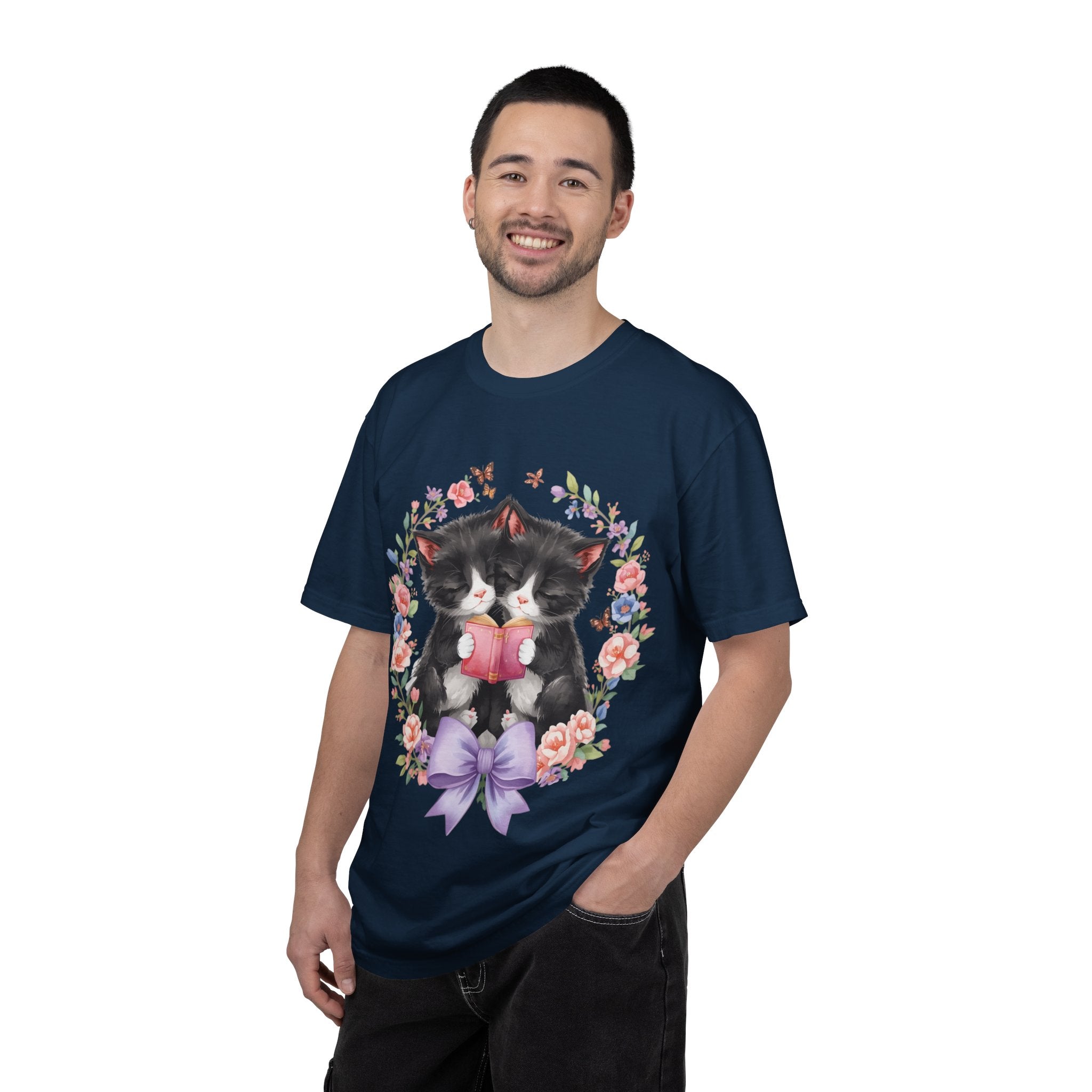 T-Shirt — Cute Kittens Holding Gift Floral Wreath Tee