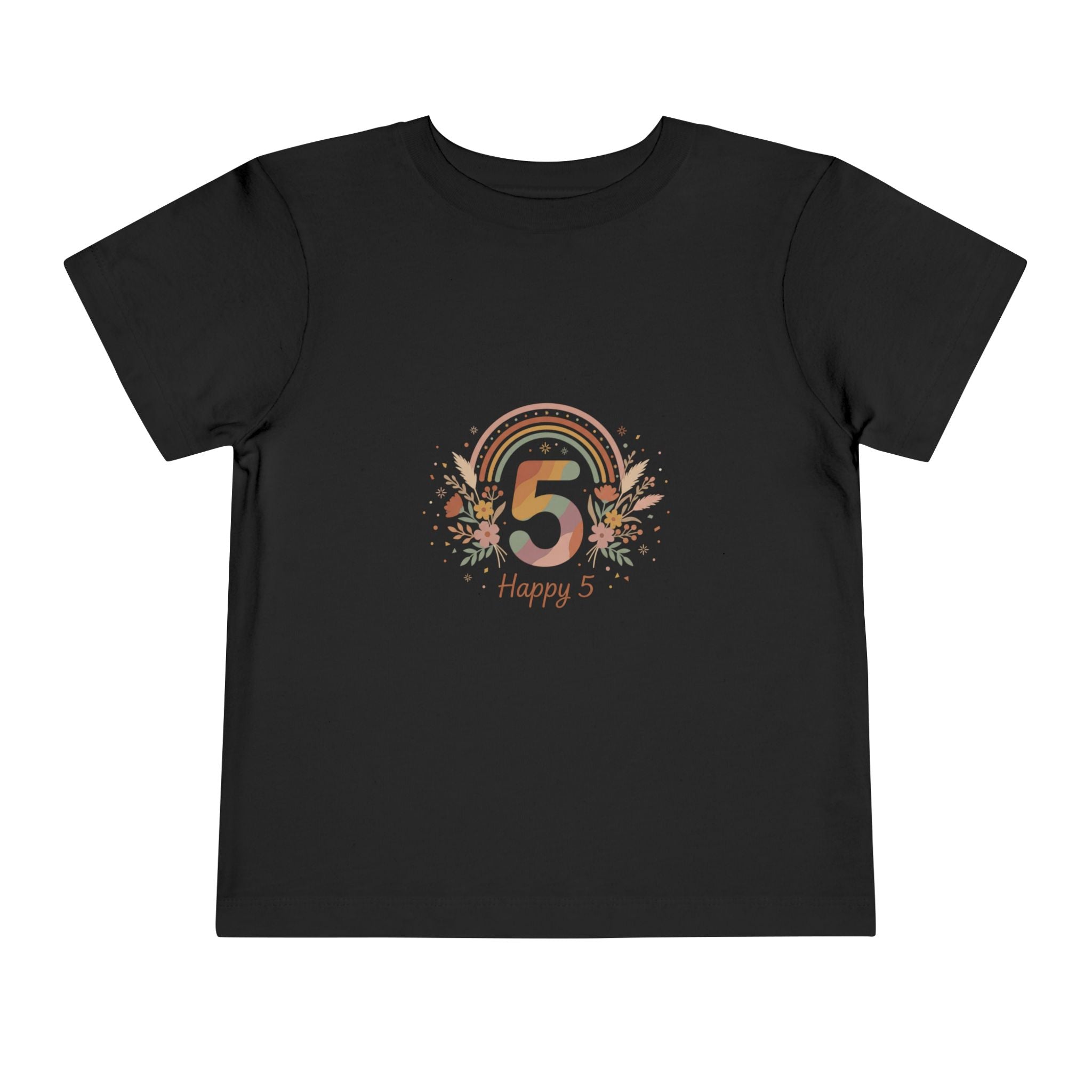 Toddler 5th Birthday Rainbow Tee – "Happy 5" Floral Celebration Shirt