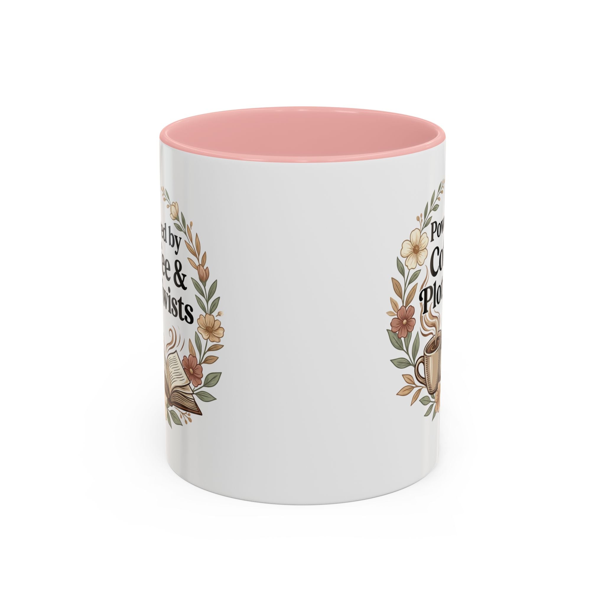 Coffee Mug — “Powered by Coffee & Plot Twists” Floral Book Lover Mug (11/15oz)