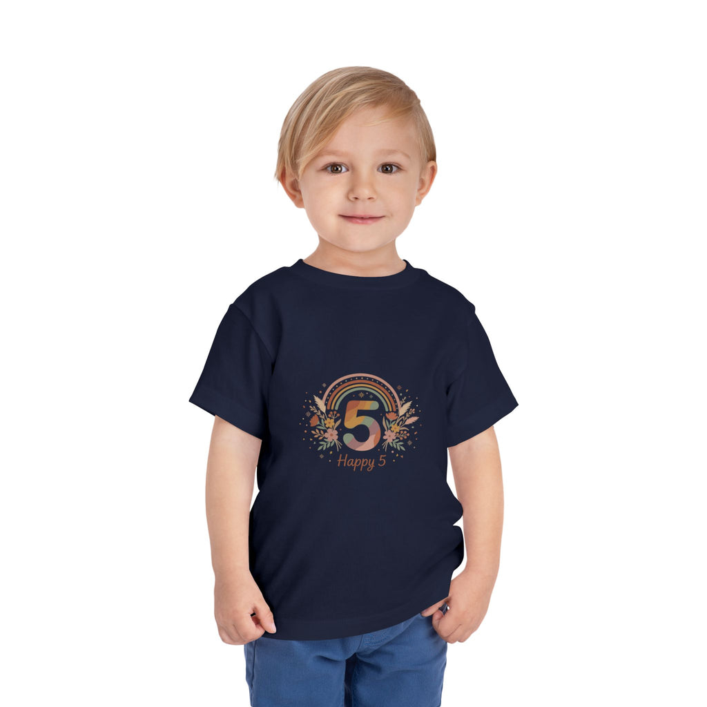 Toddler 5th Birthday Rainbow Tee – "Happy 5" Floral Celebration Shirt