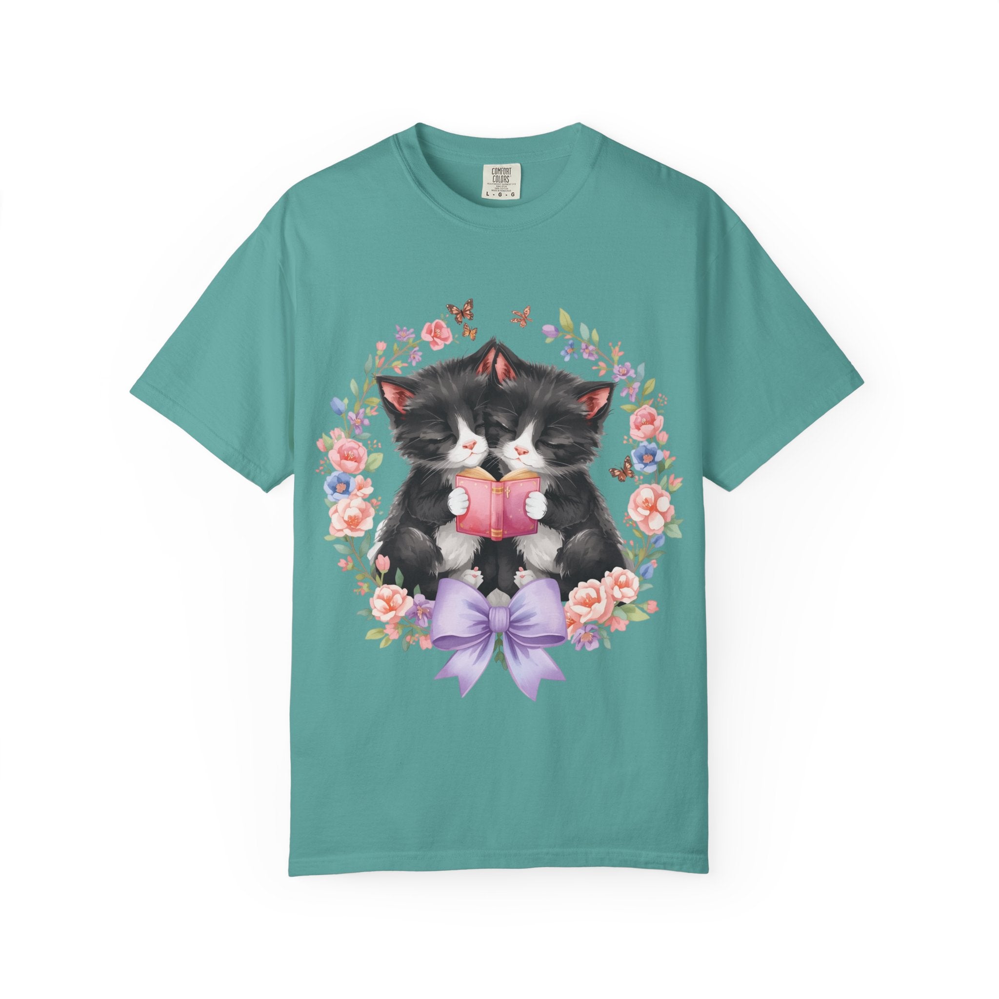 T-Shirt — Cute Kittens Holding Gift Floral Wreath Tee