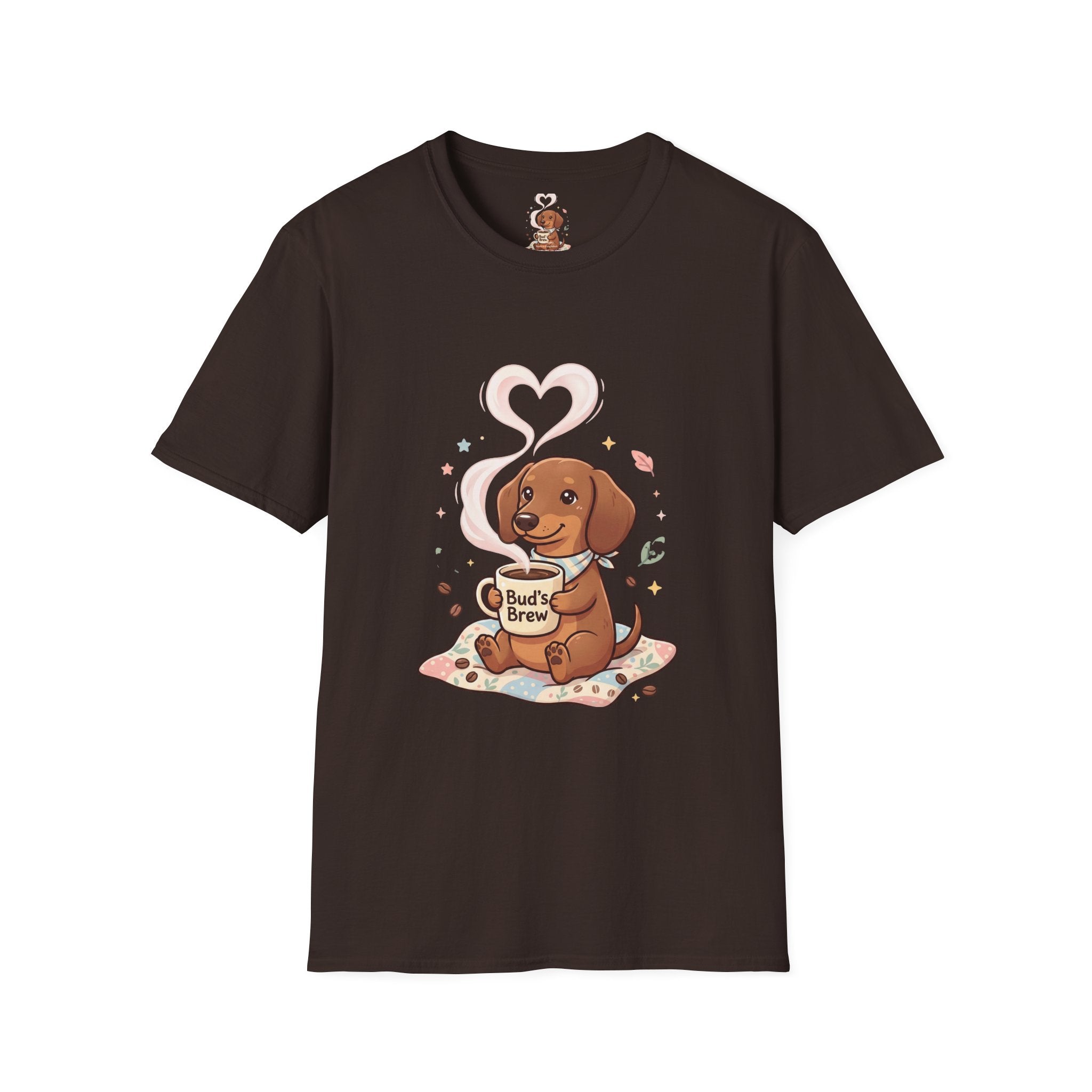 )  Cute Dachshund Coffee Lover T-Shirt – Bud’s Brew Puppy Shirt | Funny Dog Lover Gift | Coffee Lover Graphic Tee