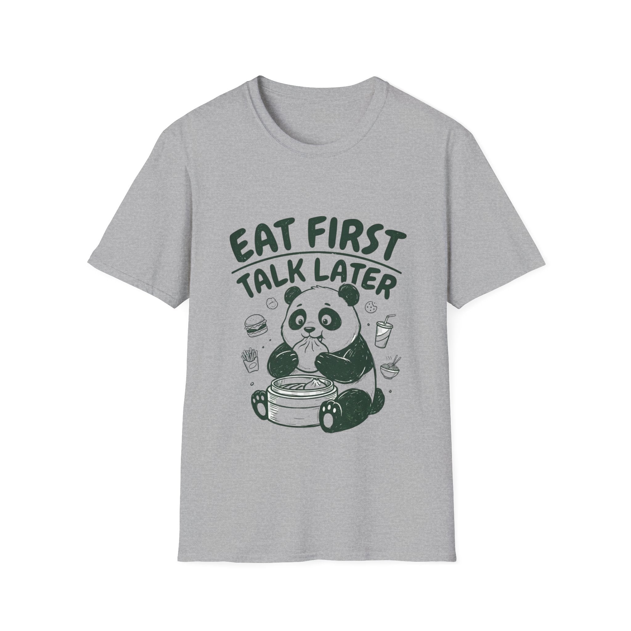 Eat First Talk Later Panda T-Shirt – Cute Foodie Graphic Tee