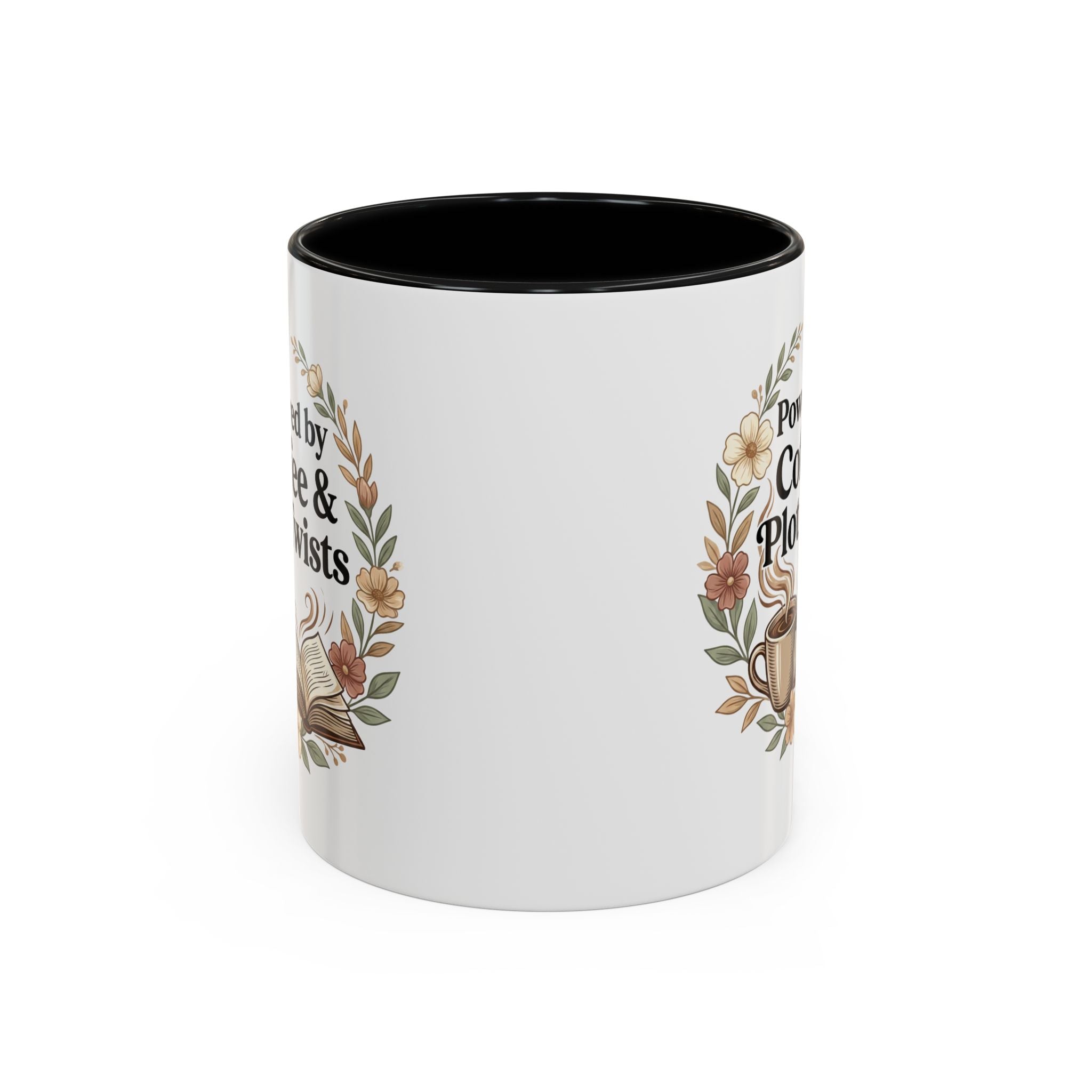 Coffee Mug — “Powered by Coffee & Plot Twists” Floral Book Lover Mug (11/15oz)