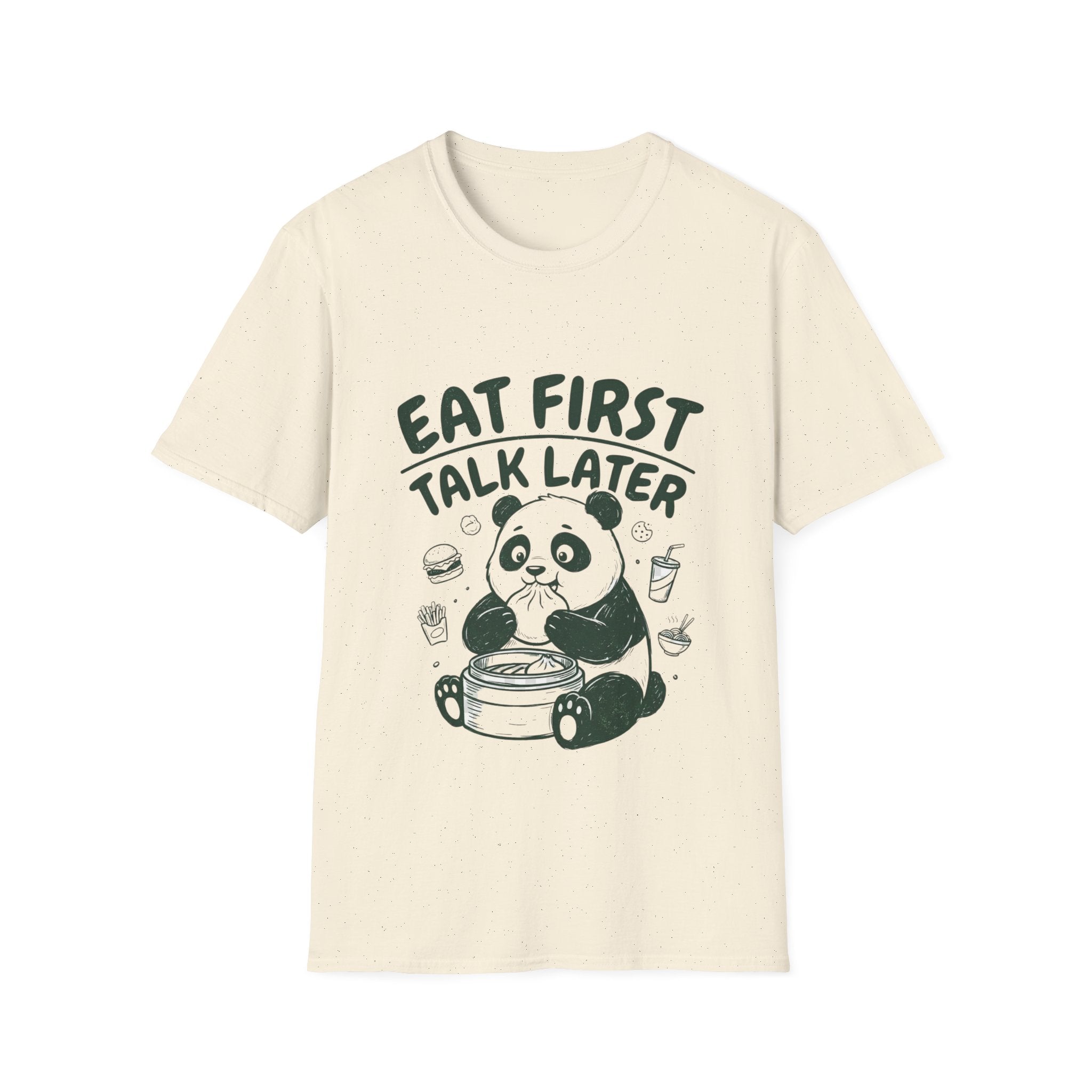Eat First Talk Later Panda T-Shirt – Cute Foodie Graphic Tee