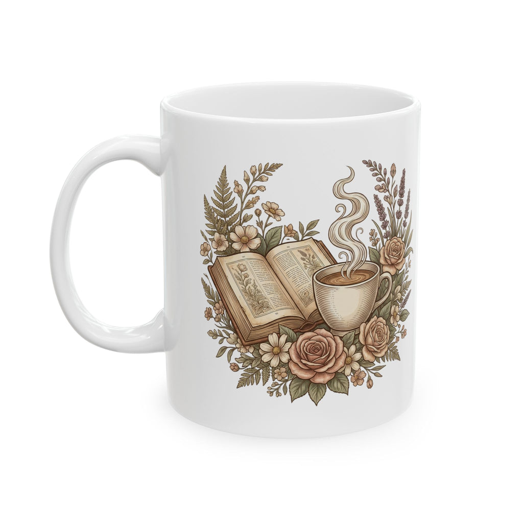 Book Lover Coffee Mug with Floral Design – Cozy Reading Aesthetic Cup – Perfect Gift for Readers