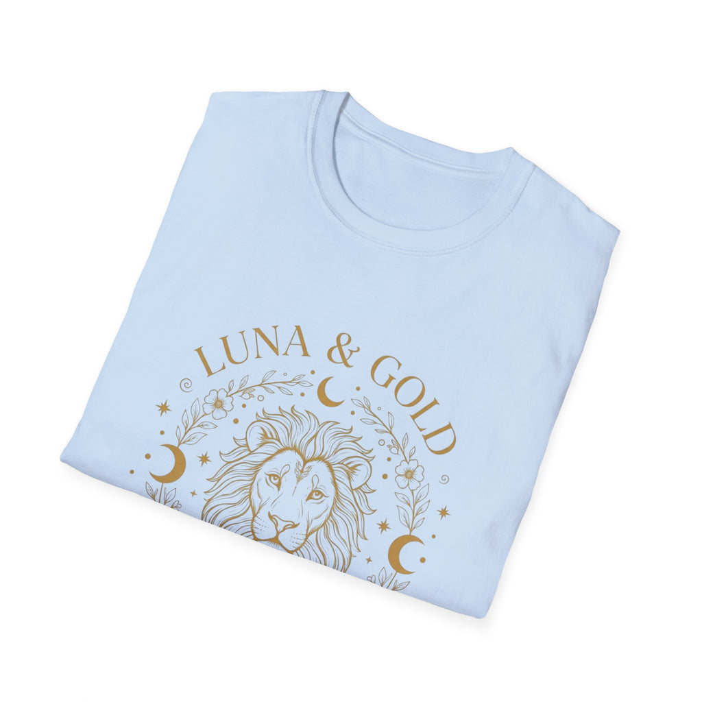 Luna & Gold Lion Moon T-Shirt — Celestial Zodiac Leo Graphic Tee
