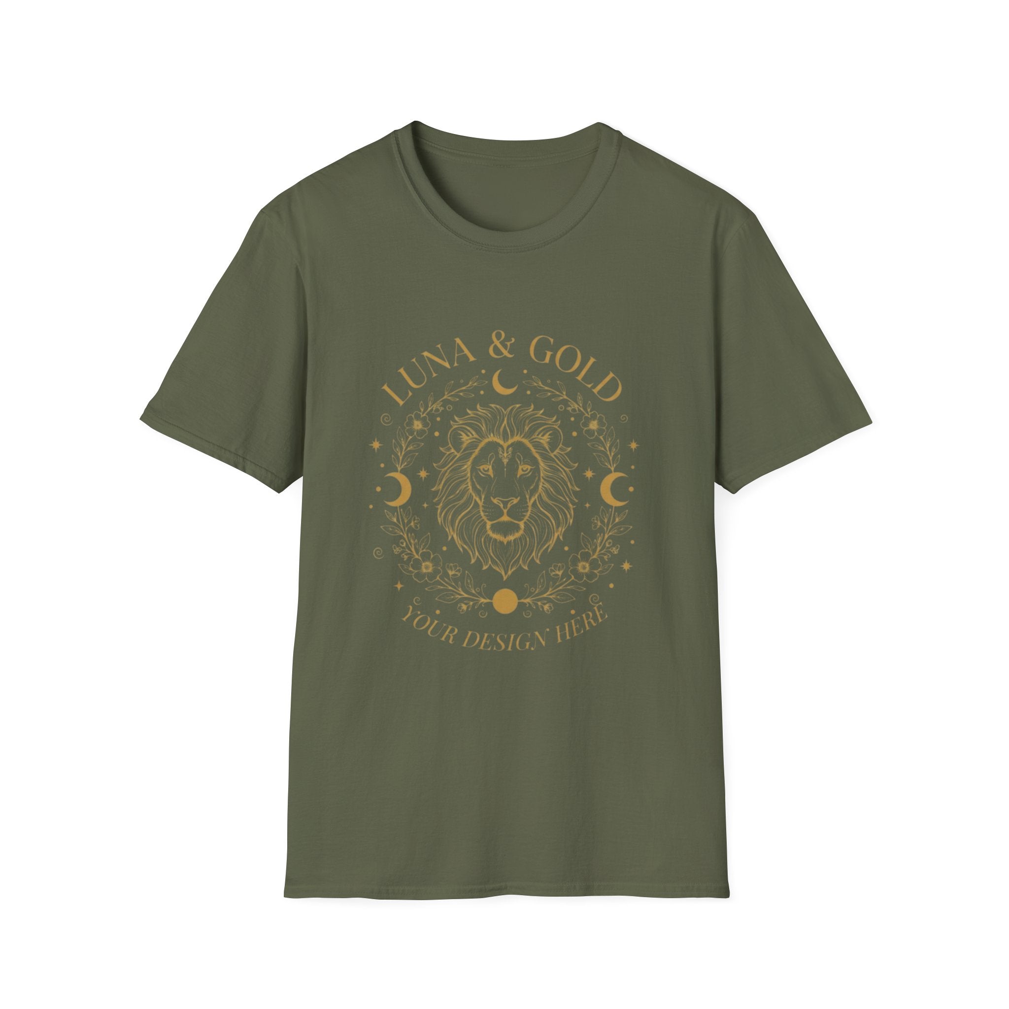 Luna & Gold Lion Moon T-Shirt — Celestial Zodiac Leo Graphic Tee