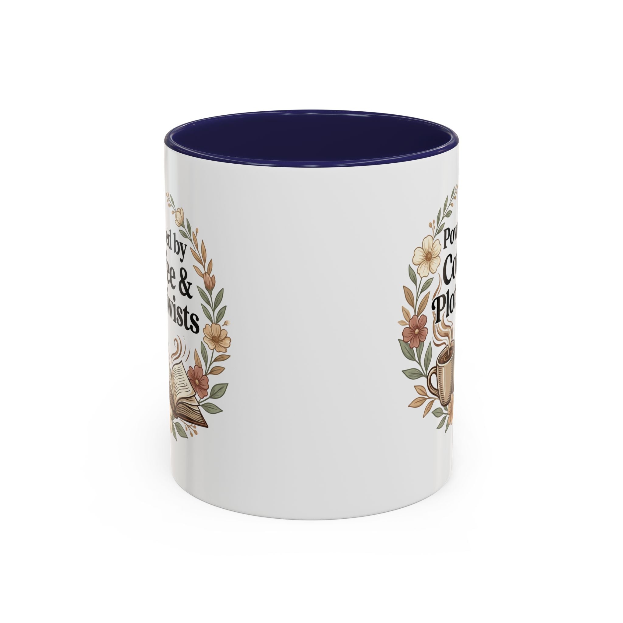 Coffee Mug — “Powered by Coffee & Plot Twists” Floral Book Lover Mug (11/15oz)