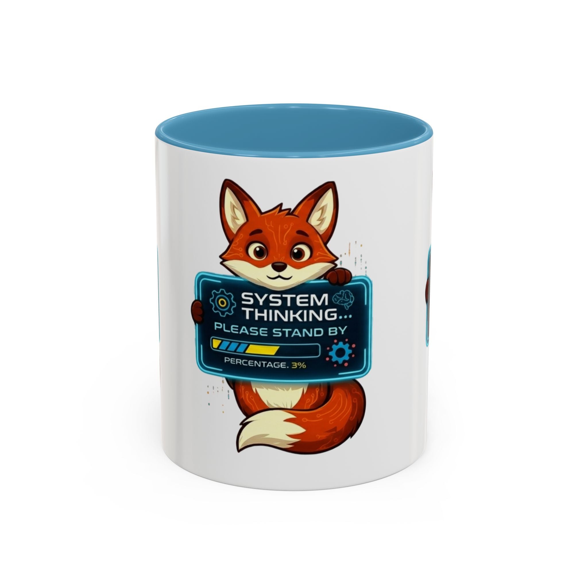 Fox "System Thinking... Please Stand By" Accent Coffee Mug – Cute Tech Geek Gift (11/15 oz)