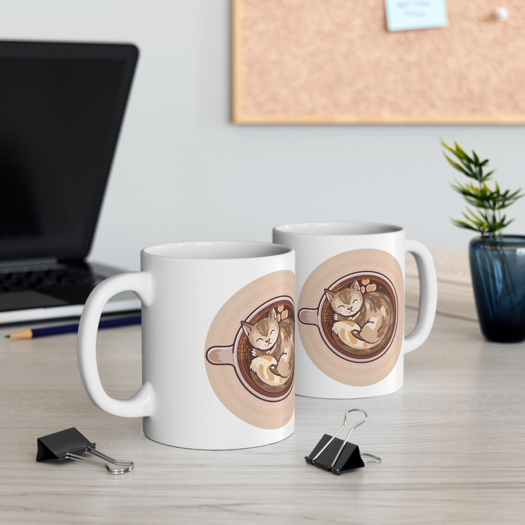 Cat Coffee Mug — Cute Cat in Latte Art Ceramic Coffee Cup (11oz & 15oz)
