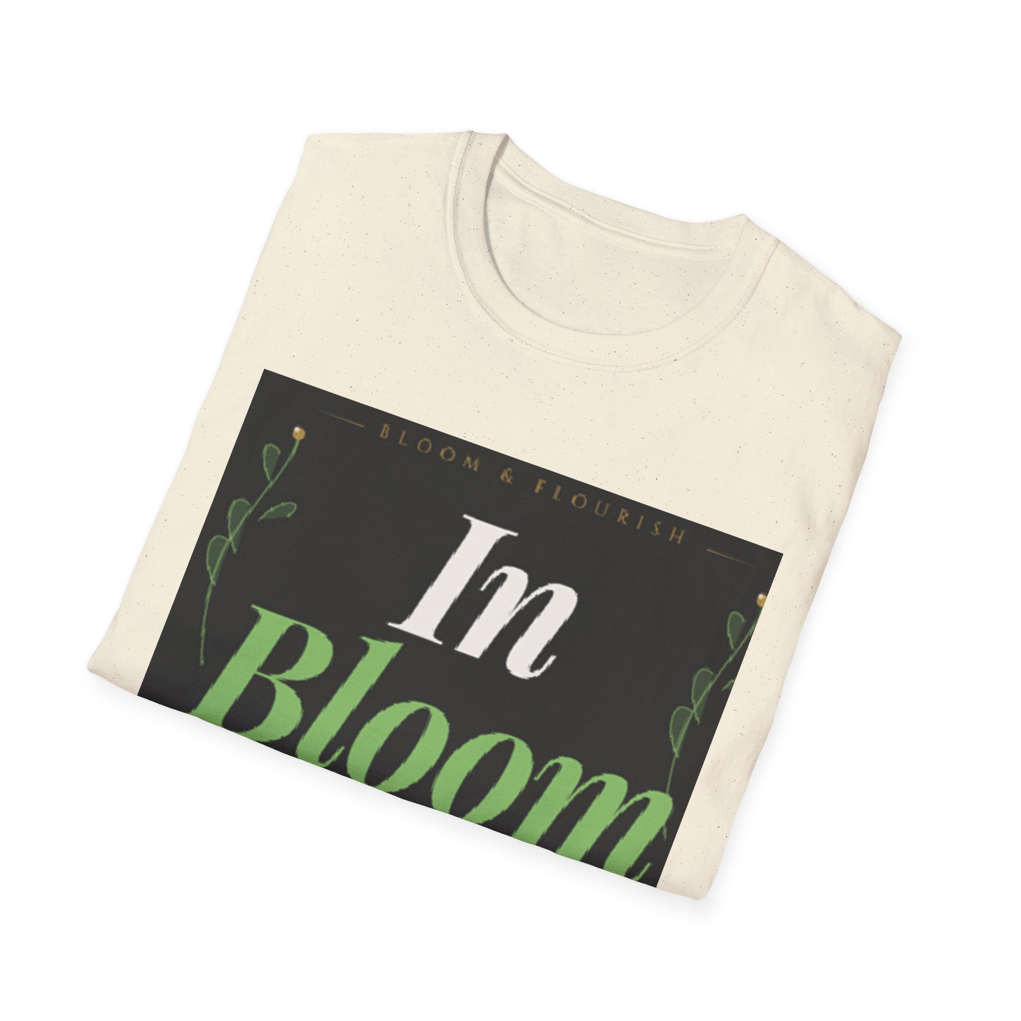 In Bloom T-Shirt — Botanical Graphic Tee with Green Lettering