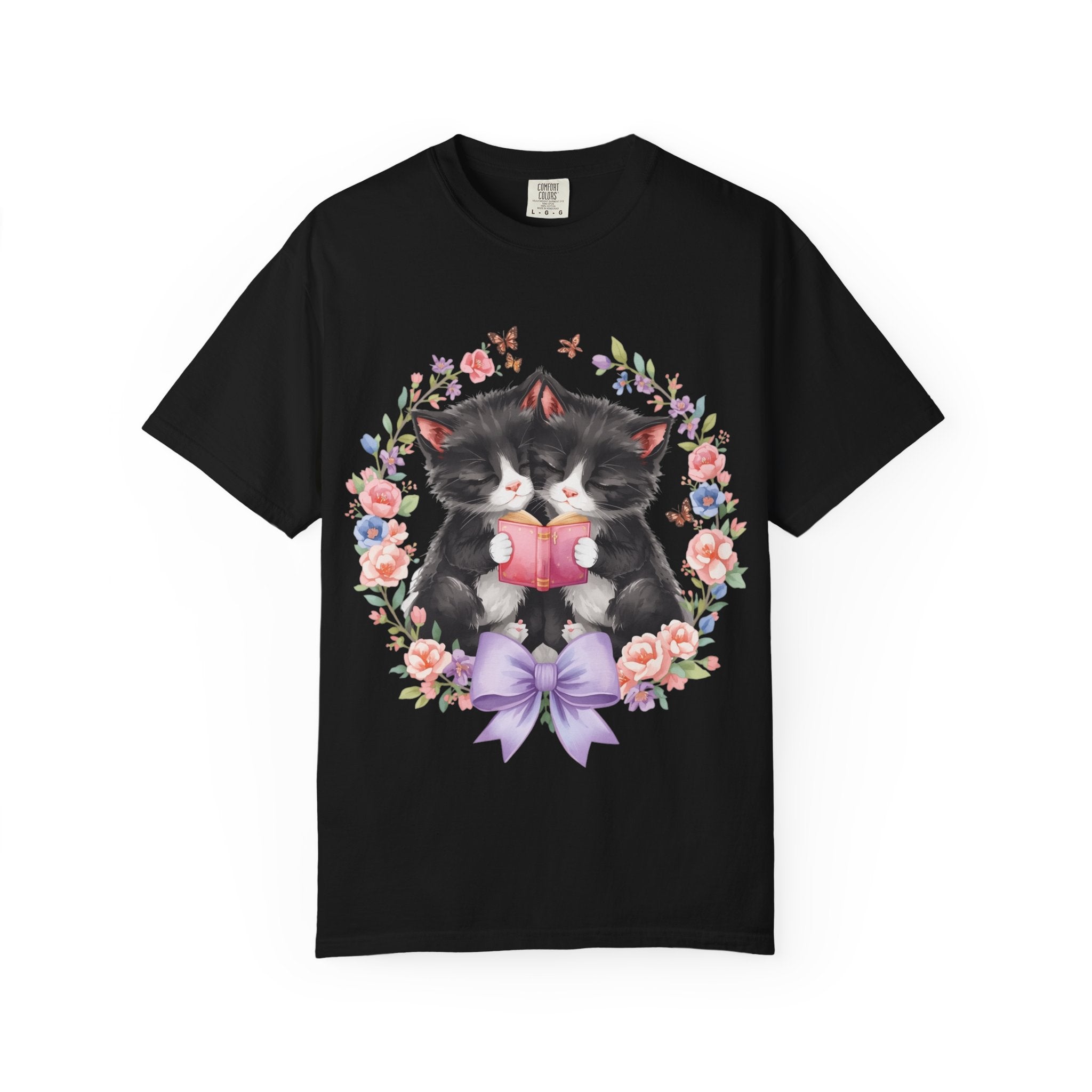 T-Shirt — Cute Kittens Holding Gift Floral Wreath Tee