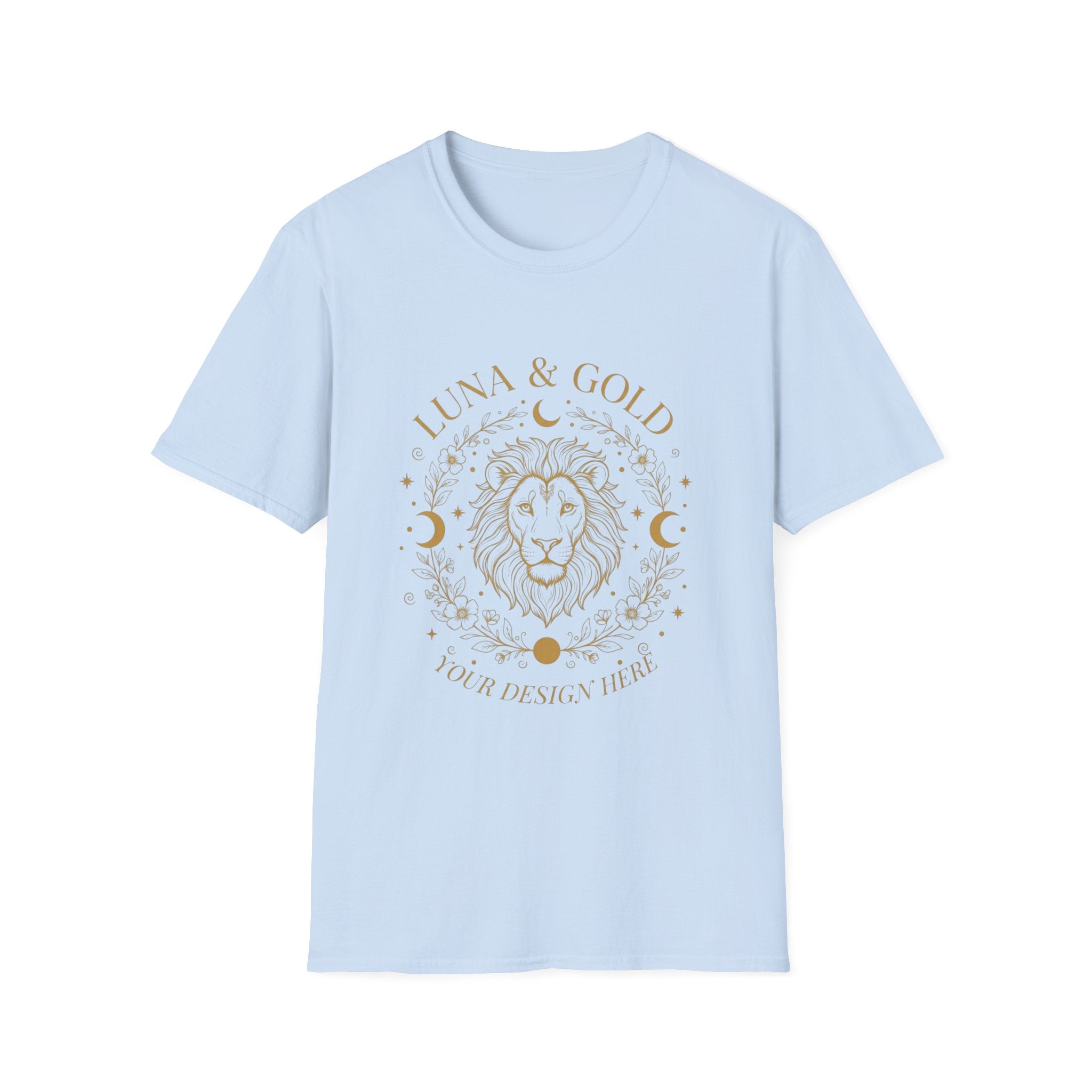 Luna & Gold Lion Moon T-Shirt — Celestial Zodiac Leo Graphic Tee