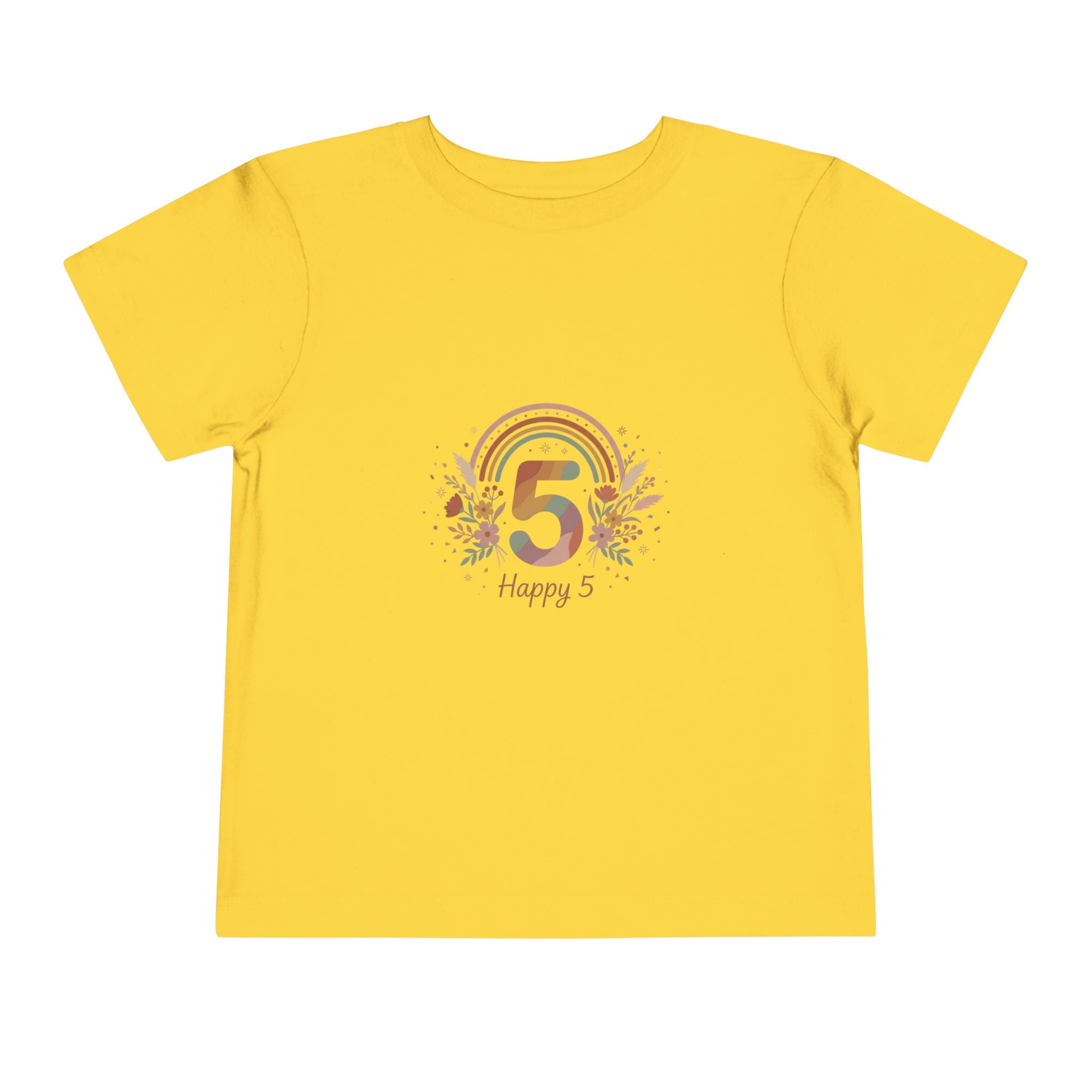 Toddler 5th Birthday Rainbow Tee – "Happy 5" Floral Celebration Shirt
