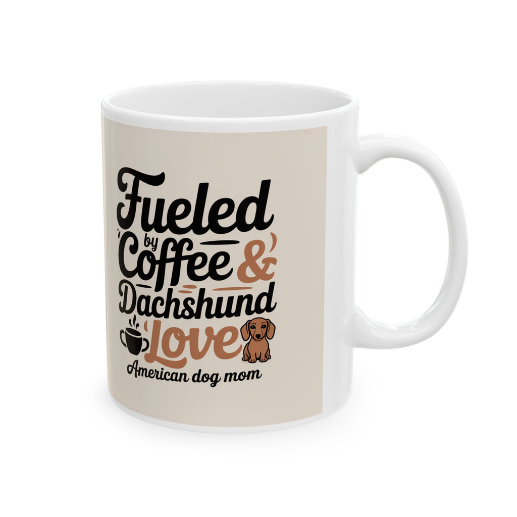 Dachshund Lover Coffee Mug – “Fueled by Coffee & Dachshund Love” Ceramic Cup (11oz/15oz)